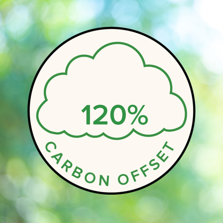 Icon showing 120% carbon offset.